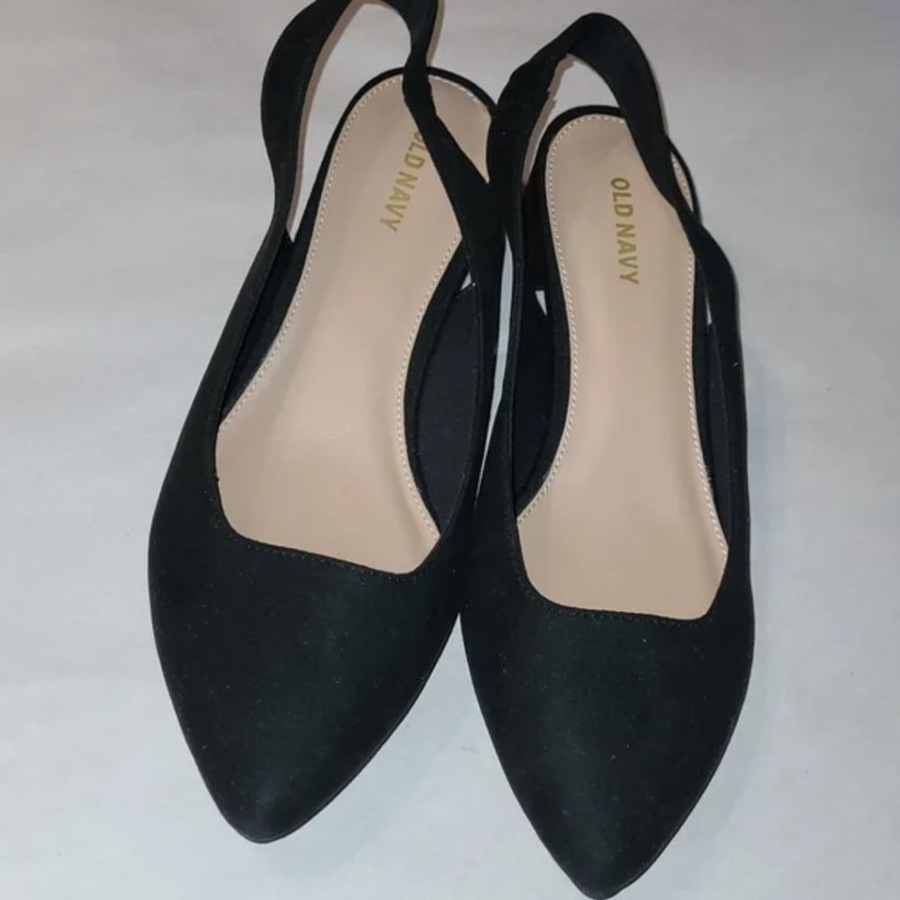Old Navy black Size 7 ultra-suede sling back Block low heel pumps NEW - Picture 3 of 9